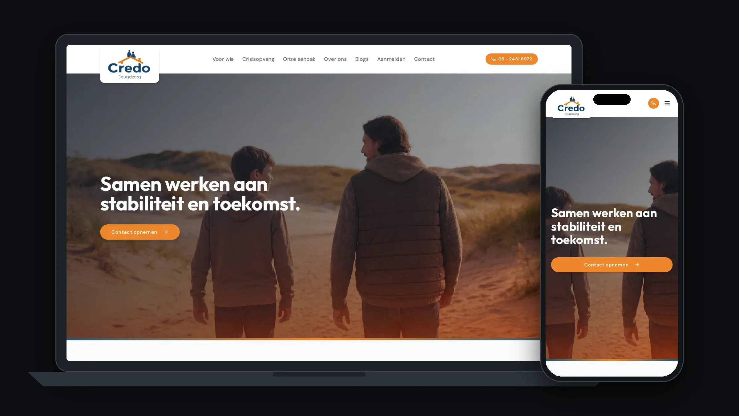 Homepage van credojeugdzorg.nl, kleinschalige crisisopvang voor jongeren in Bennebroek