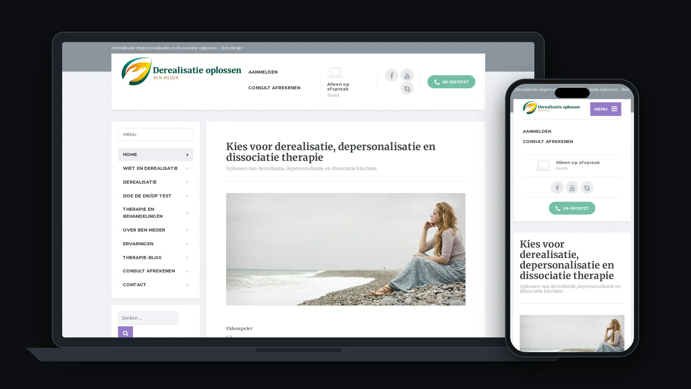 Homepage van therapie-behandeling-derealisatie.nl, de site van DPDR-therapeut Ben Meijer.