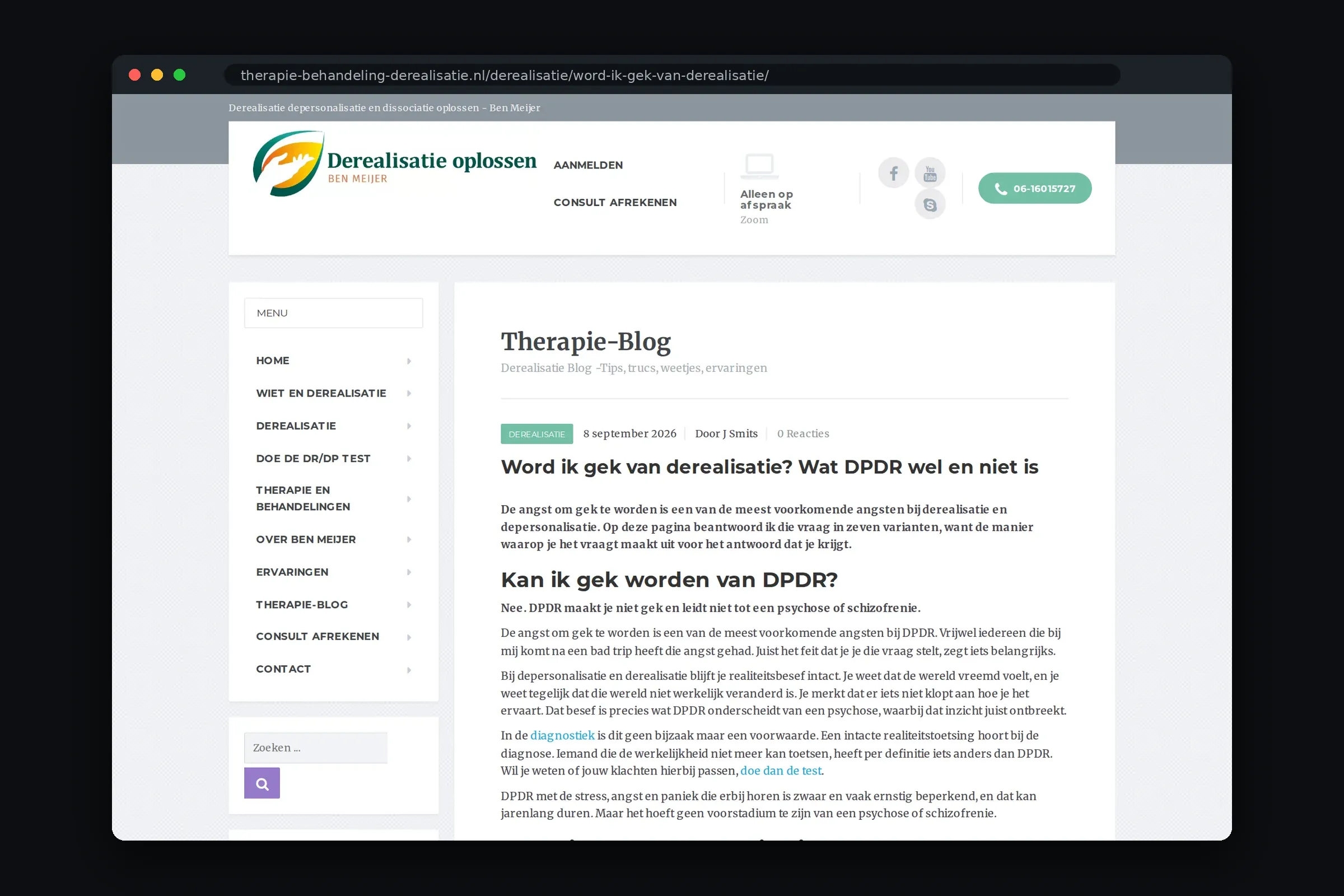 Pagina die de vraag beantwoordt of je gek kunt worden van derealisatie.