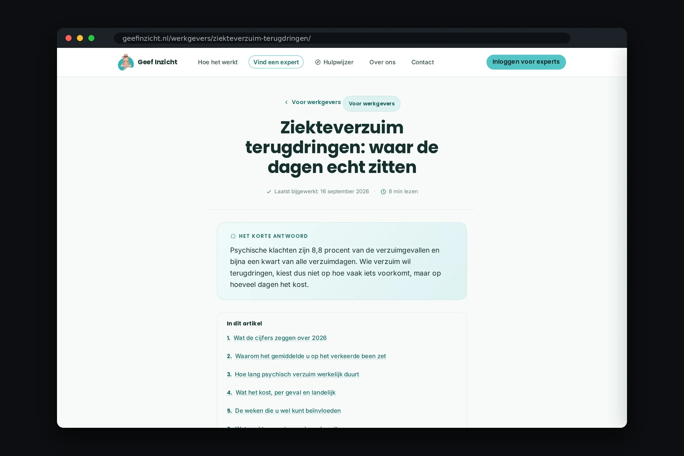 Artikel over ziekteverzuim terugdringen met een kort antwoord en een inhoudsopgave