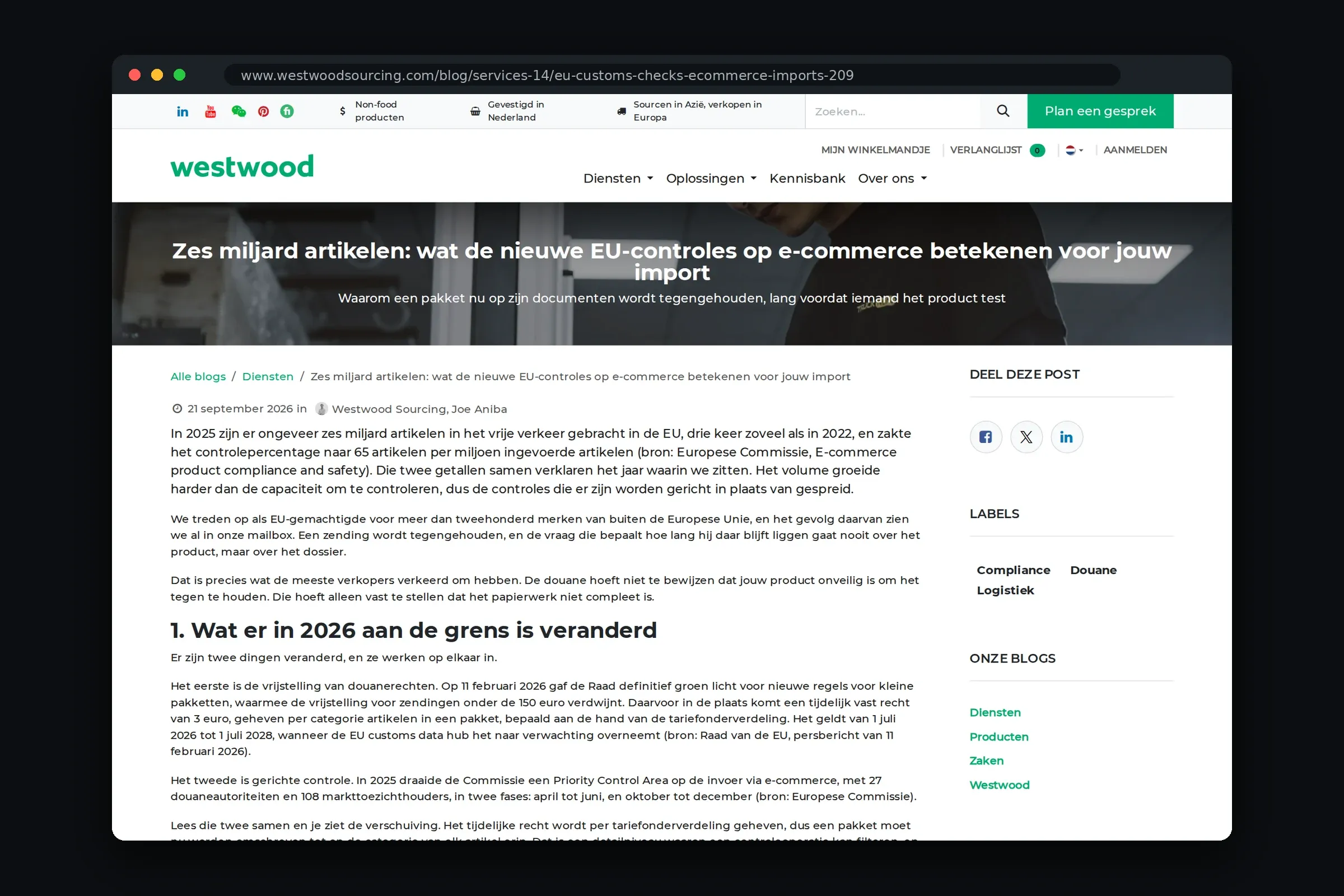 Artikel over EU-douanecontroles op e-commerce-import, met verwijzingen naar de wettekst.