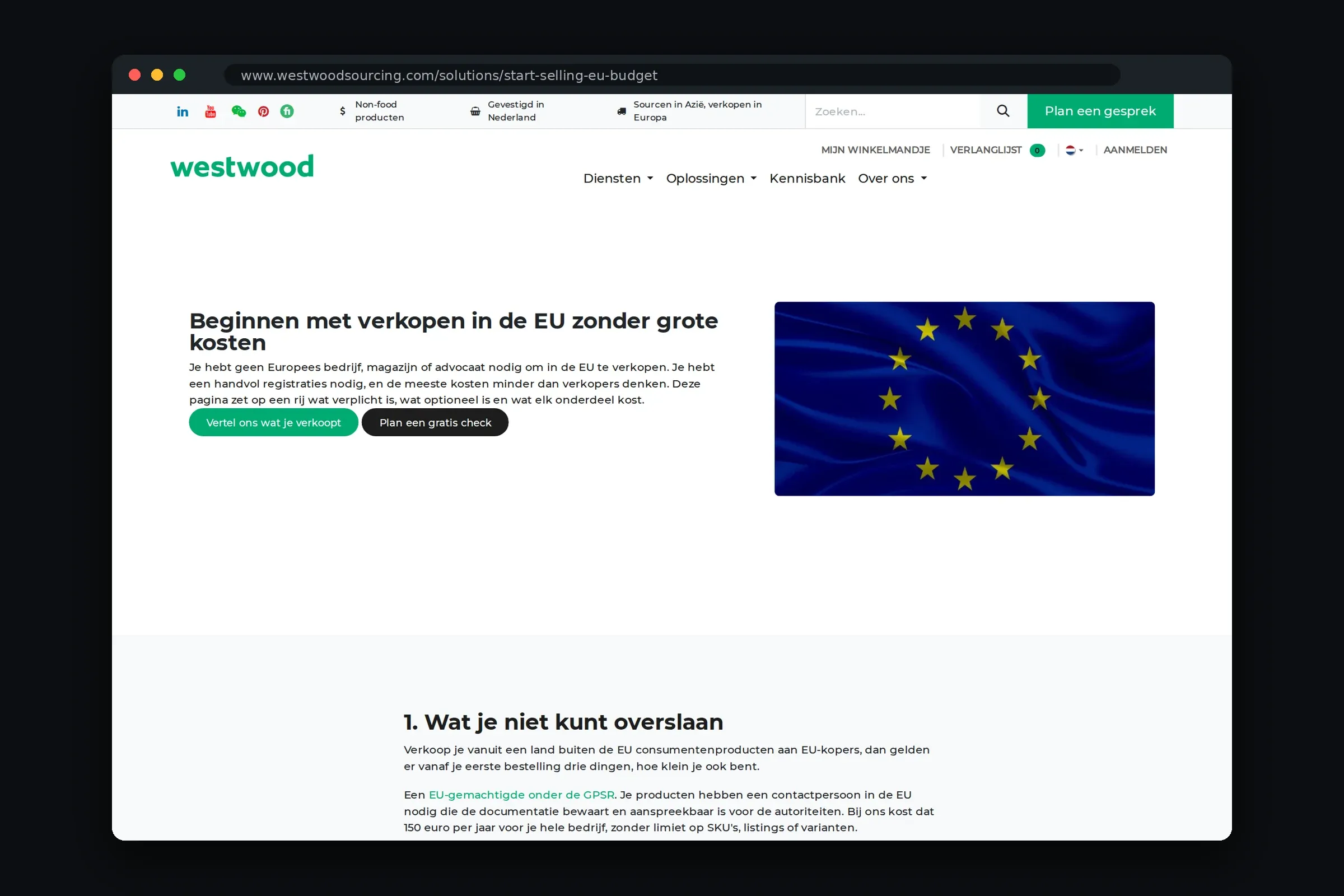 Dienstpagina over starten in de EU met een klein budget, met een kostentabel en veelgestelde vragen.